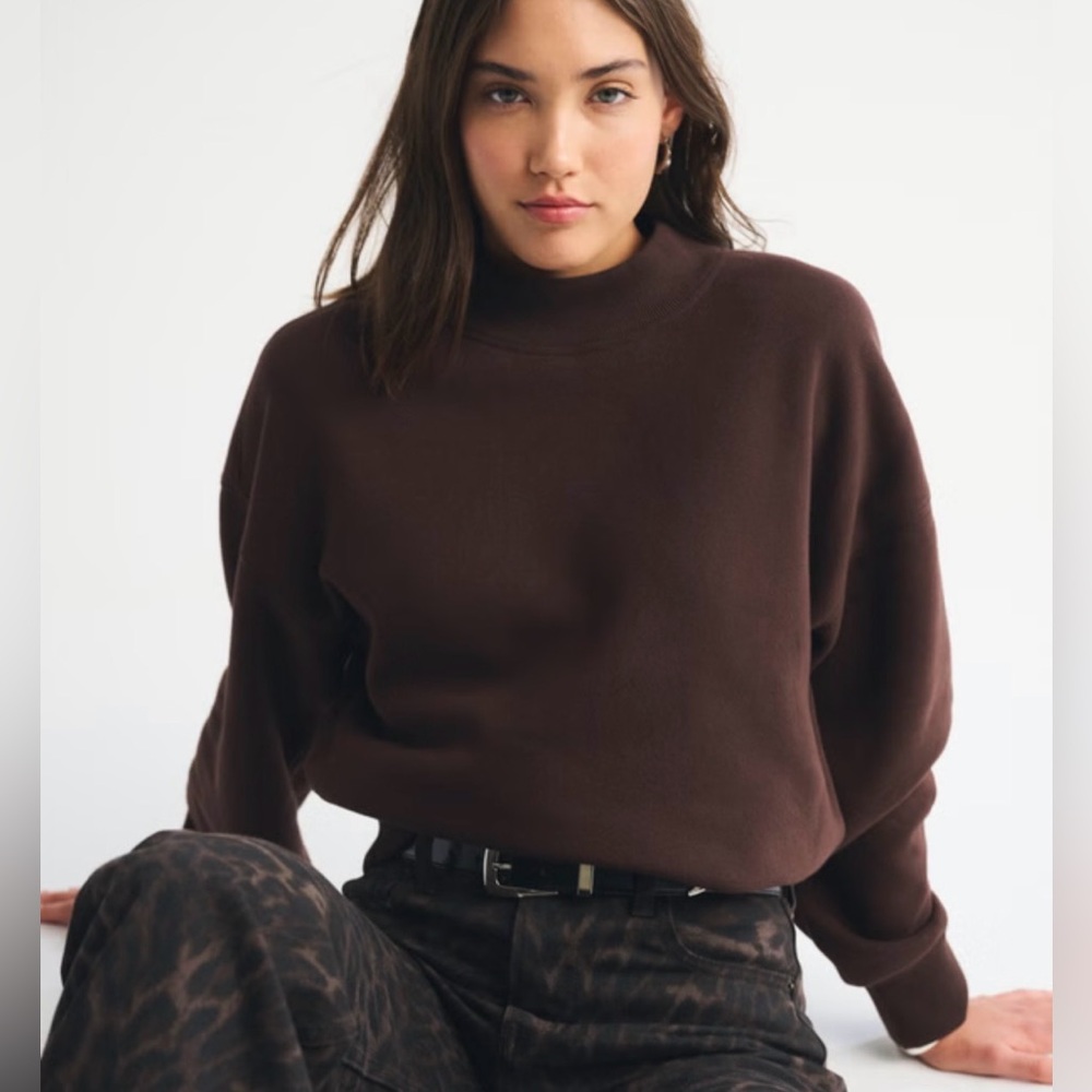 NWT Abercrombie & Fitch Sunday Mockneck Crew in Dark Coffee XS - Picture 4 of 7